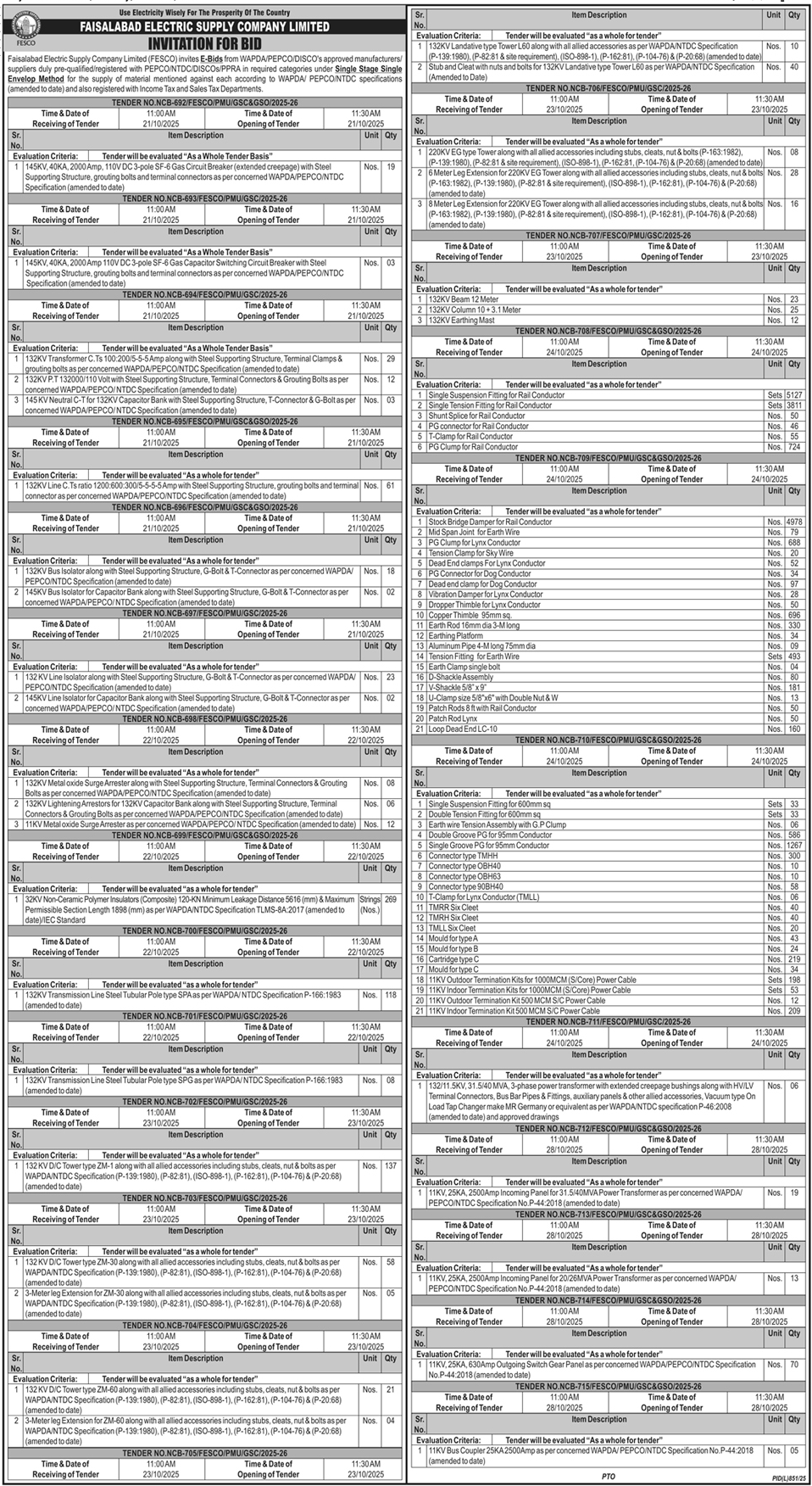 Faisalabad Electric Supply Company Limited Tender Notice